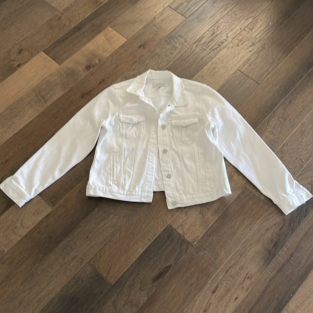 Lucky Brand White Cropped Denim Jean Jacket Women’s XL Distressed Trucker Jacket - Picture 4 of 10